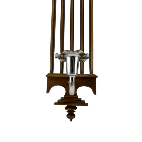 Pair of Vintage 1978 Burwood Wall Candle Sconces Silver Holders and Wood Accents - Picture 14 of 16